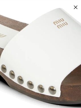 Miu Miu White Leather Studded Clog Mules current season